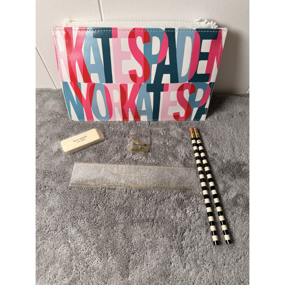 Kate Spade New York Layered Logo Pencil Pouch zip bag makeup cosmetic purse FFF
